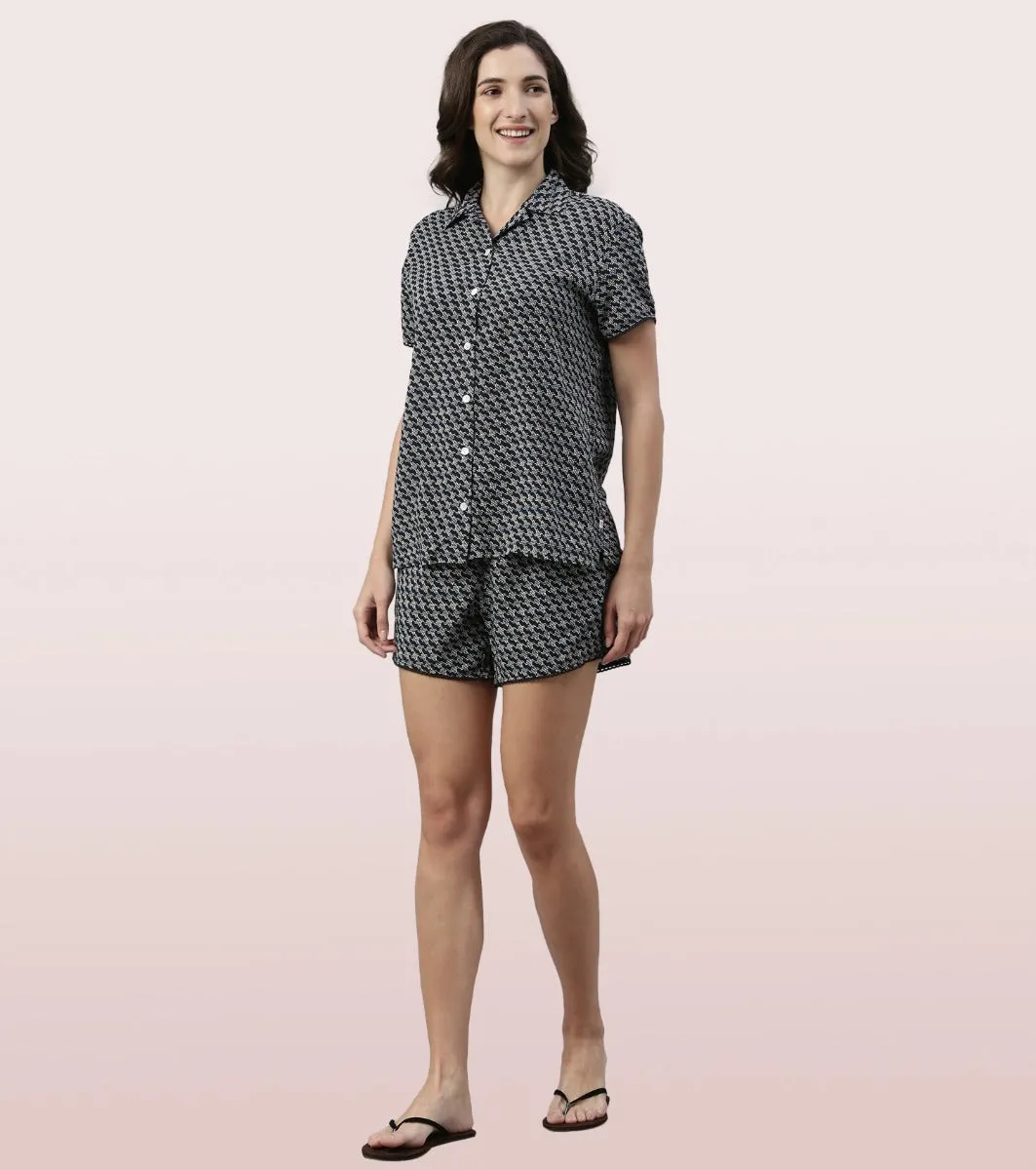 Slounge Shorts Set | Modal Woven Printed Shirt And Shorts Set