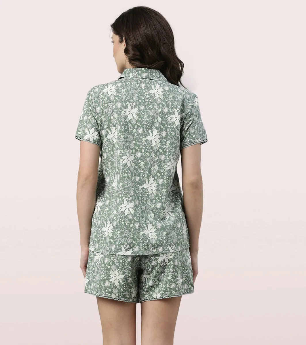 Slounge Shorts Set | Modal Woven Printed Shirt And Shorts Set