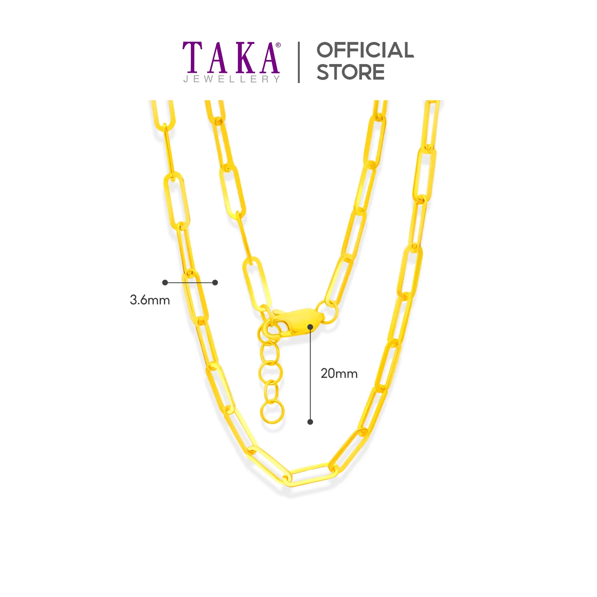 TAKA Jewellery 916 Gold Long Necklace Links