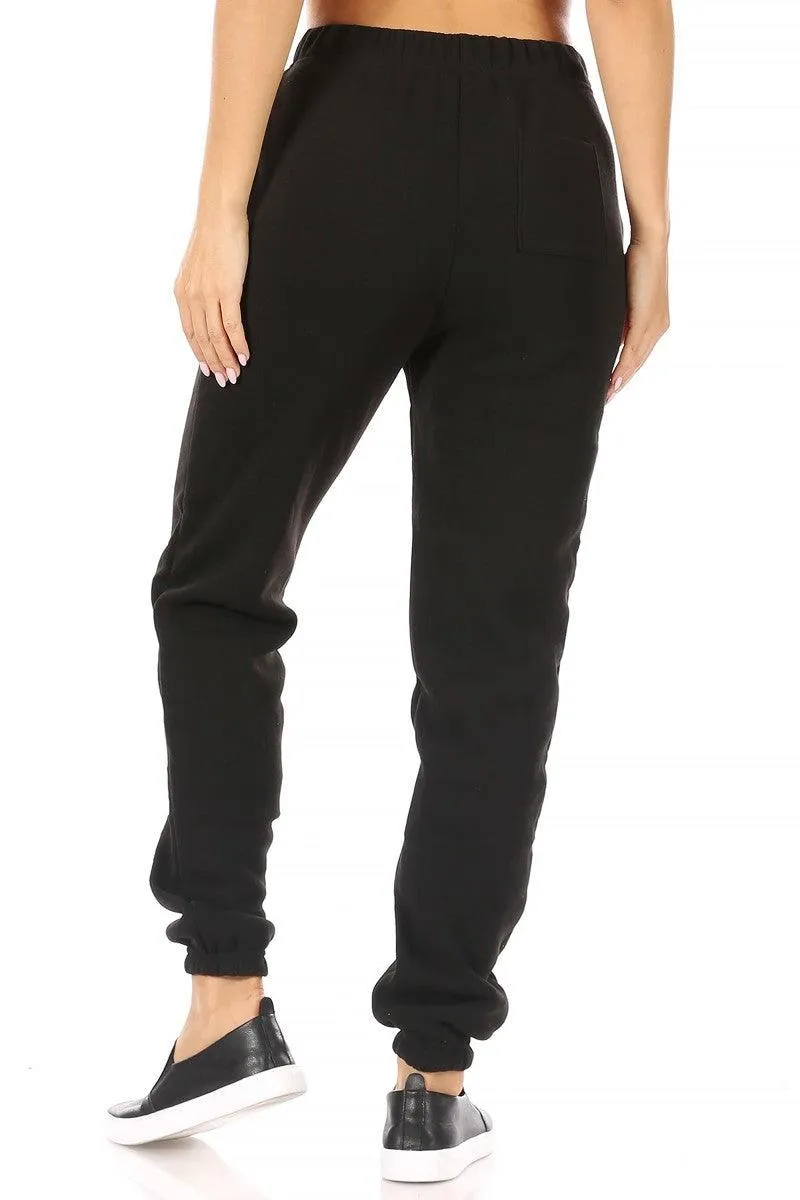 Thick Fleece Lined Sweatpants - Black