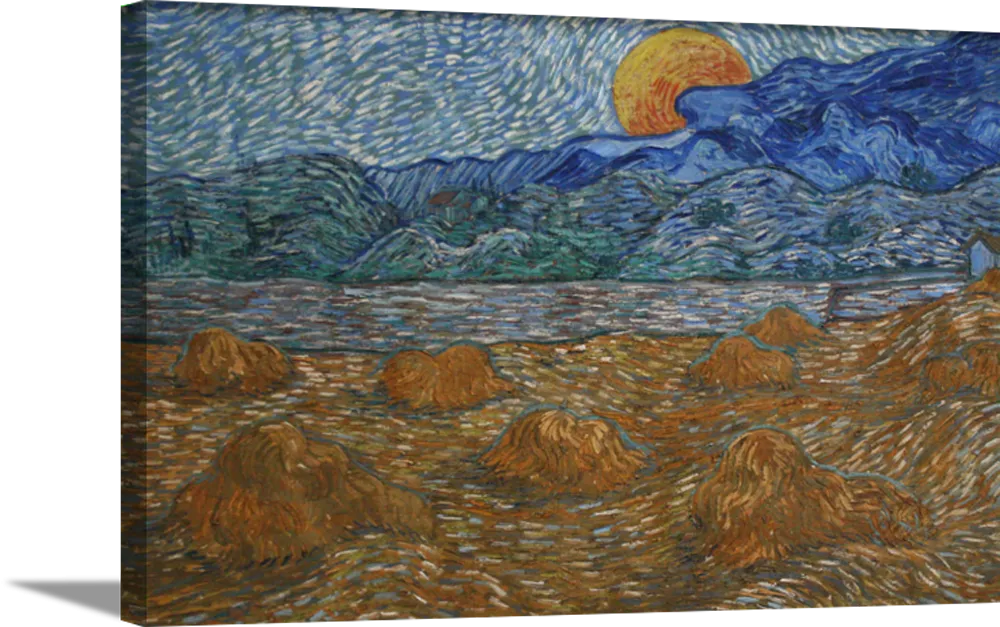 Wheat Sheaves and Rising Moon | Vincent Van Gogh Masters Classic Art in Gallery Wrapped Canvas | Various Sizes