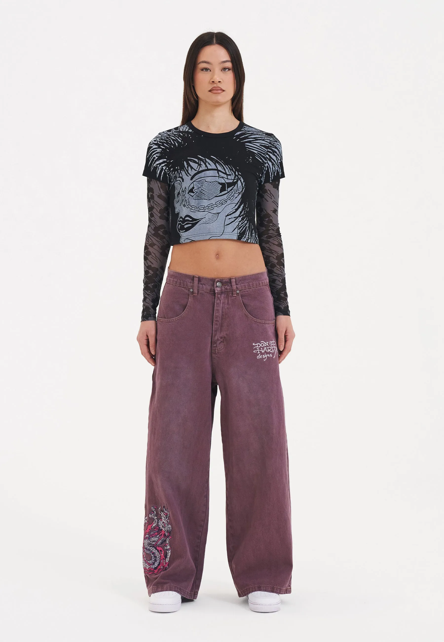 Womens Twisted Dragon Xtra Oversized Denim Trousers Jeans - Purple